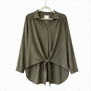 Anthropologie Maeve Olive Tencel Tie-Front Hi-Lo Tunic – Size L – EUC 🌿